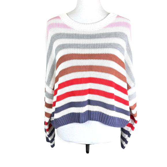 John + Jenn Colorful Striped Long Sleeve Boxy Chunky Knit Boutique Sweater - Picture 3 of 14